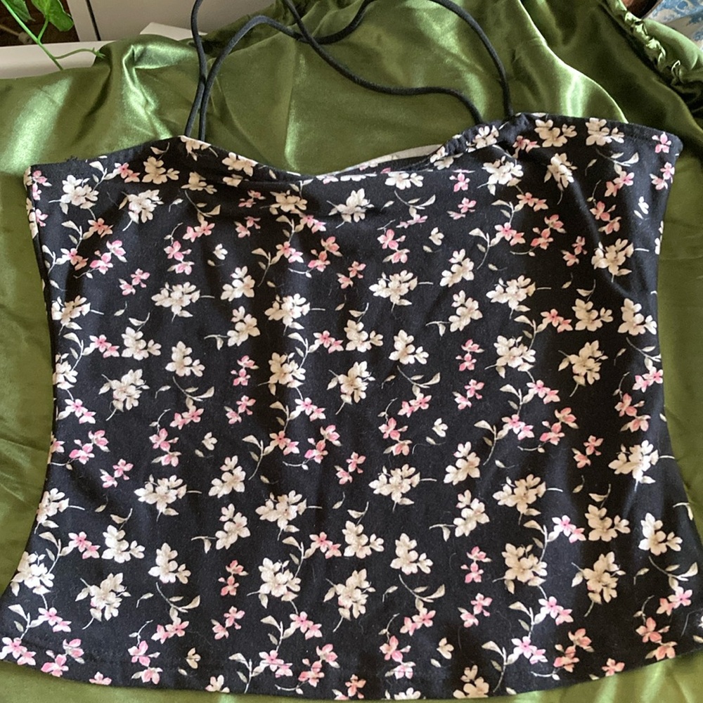 Justify Black Camisole with White and Pink Floral Design